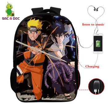 

Hot Anime Naruto Backpack Multifunction USB Charge Headphone School Bags for Teenagers Laptop Travel Rucksack Teenager Packbag