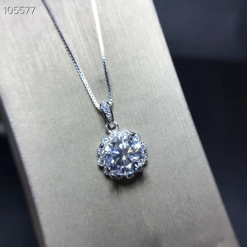 

Moissanite Pendant Necklace with 2 Carats Round 8MM VVS D Color Diamond Engagement Real 925 Sterling Silver