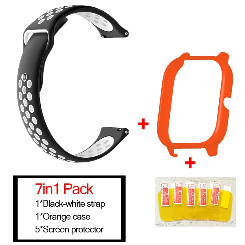 black white-orange 7в1 умные часы аксессуары для Huami Amazfit GTS ремешок силиконовый браслет полосы для Amazfit gts Чехлы Защитная пленка для экрана - Цвет: black white-orange