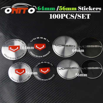 

100Pcs 56mm 64mm 65mm Label Badge Sticker ABS Aluminum Car Wheel Hub Cap Auto car styling vossen emblem For A4 R8 TT 13523a