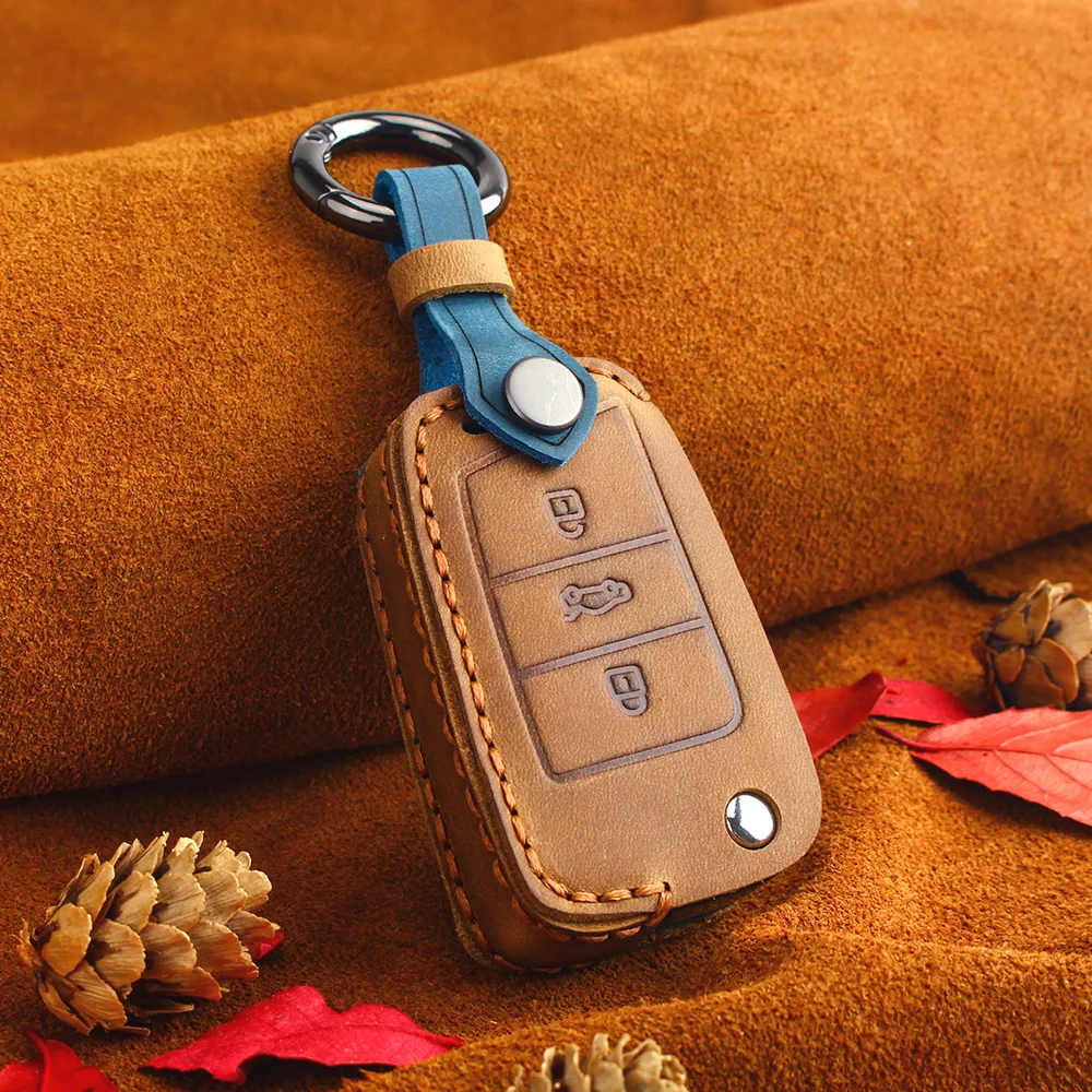 Чехол для дистанционного ключа от машины KEYYOU из натуральной кожи Volkswagen VW Tiguan MK2