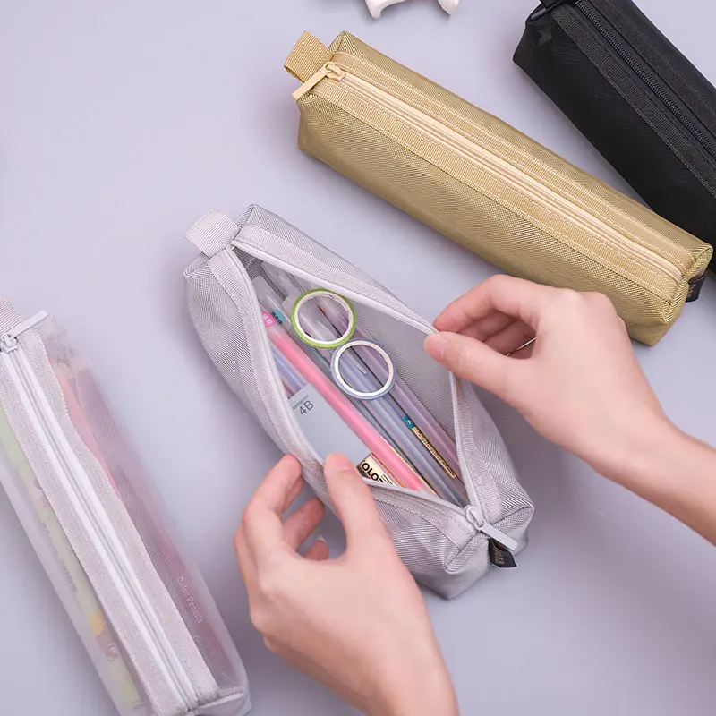 

Pencil bag Student pencil case Pencil bag Made by grid lylon Portable Pencil case stylish Transparent