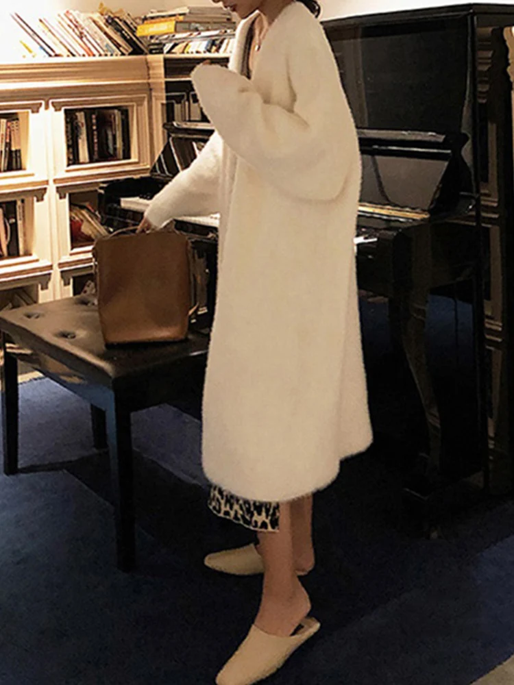 Autumn Winter Women Fashion Loose Casual Runway Sweaters Cashmere Long Cardigan Jacket Female Chic Wool Warm Knitted Coats