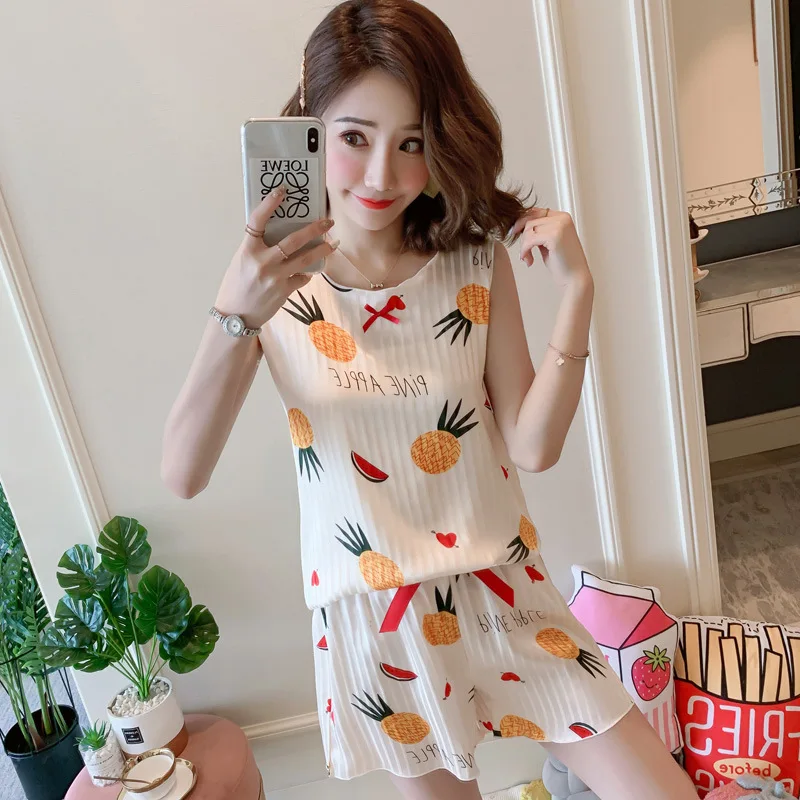 

357 # [According to Feminine] 2019 New Products Imitated Silk Fabric Tank Top Set M --Xxl #