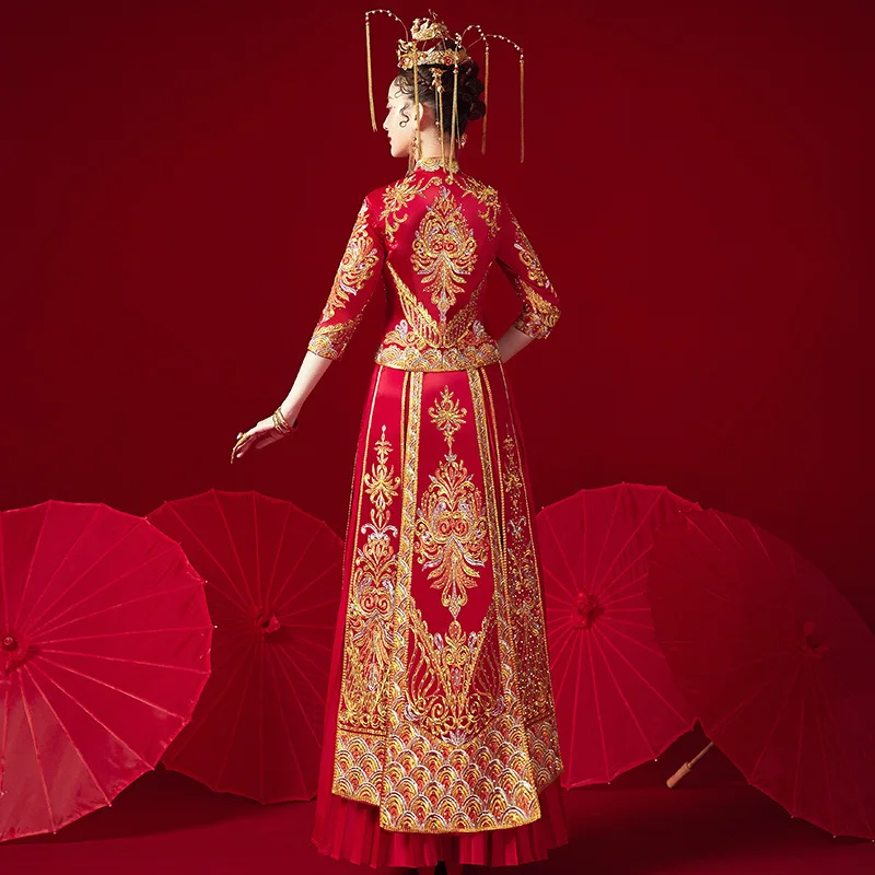 Винтаж красный Cheongsam современный китайский традиционный свадебное платье для женщин Vestido восточные воротники элегантные длинные Qi Pao Размер S-XXL