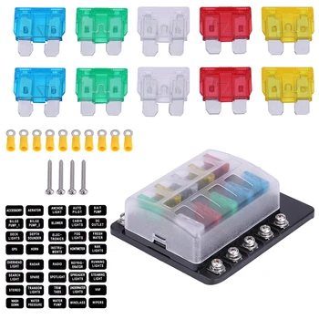 

Fuse Block 10 Way Circuit Blade Fuse Box Standard ATO ATC Block Holder Kit for Auto Car Truck Boat + 10pcs Terminal Connectors