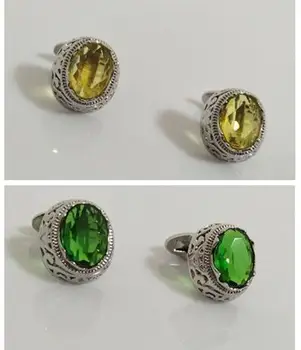 

10pairs/lot Hollow Designed Big Crystal Cufflinks Green Yellow Zircon Cuff Links Men's Jewelry Vintage Business Style Wholesale