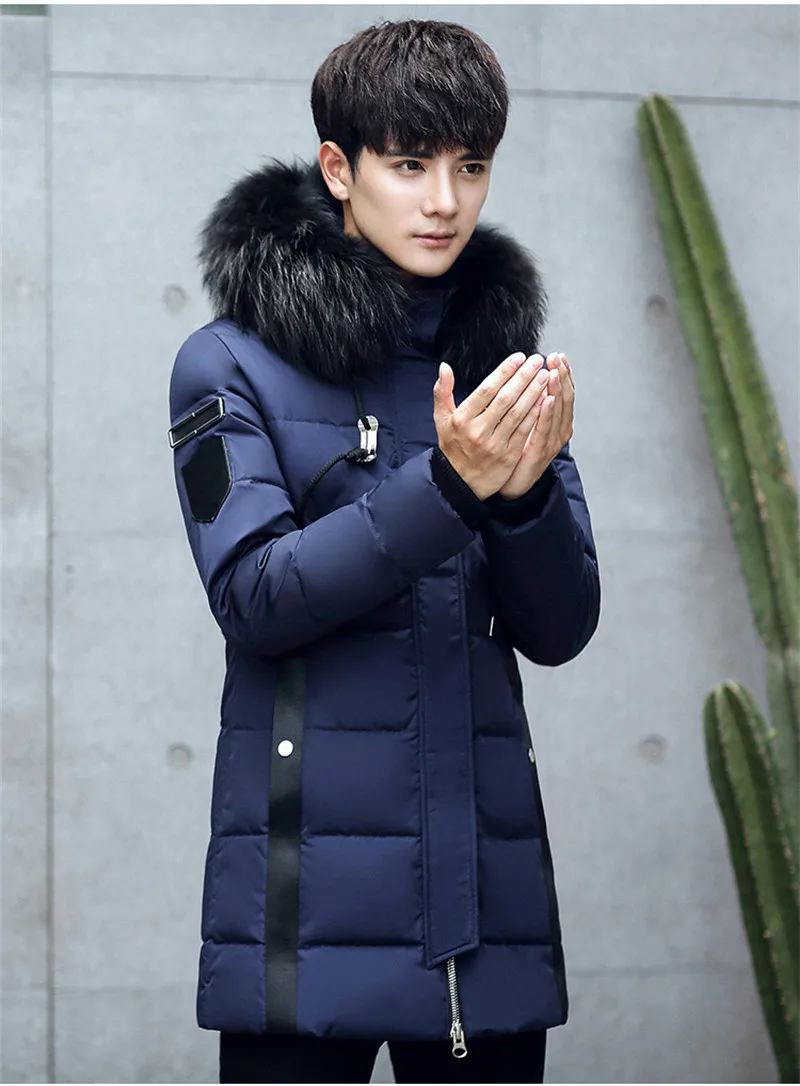 

High Imitation Raccoon Fur Collar Coat Mens Winter Parkas Padded Men's White Duck Down Jacket Jaqueta Masculino WXF312