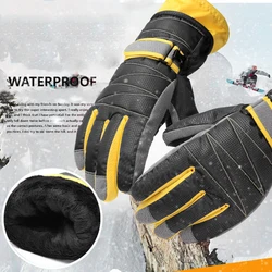 Waterproof Thick Plush Skiing Gloves Winter Warm Snowboard Thermal Motorcycle Snow Mittens for Outdoors Winter Activity
