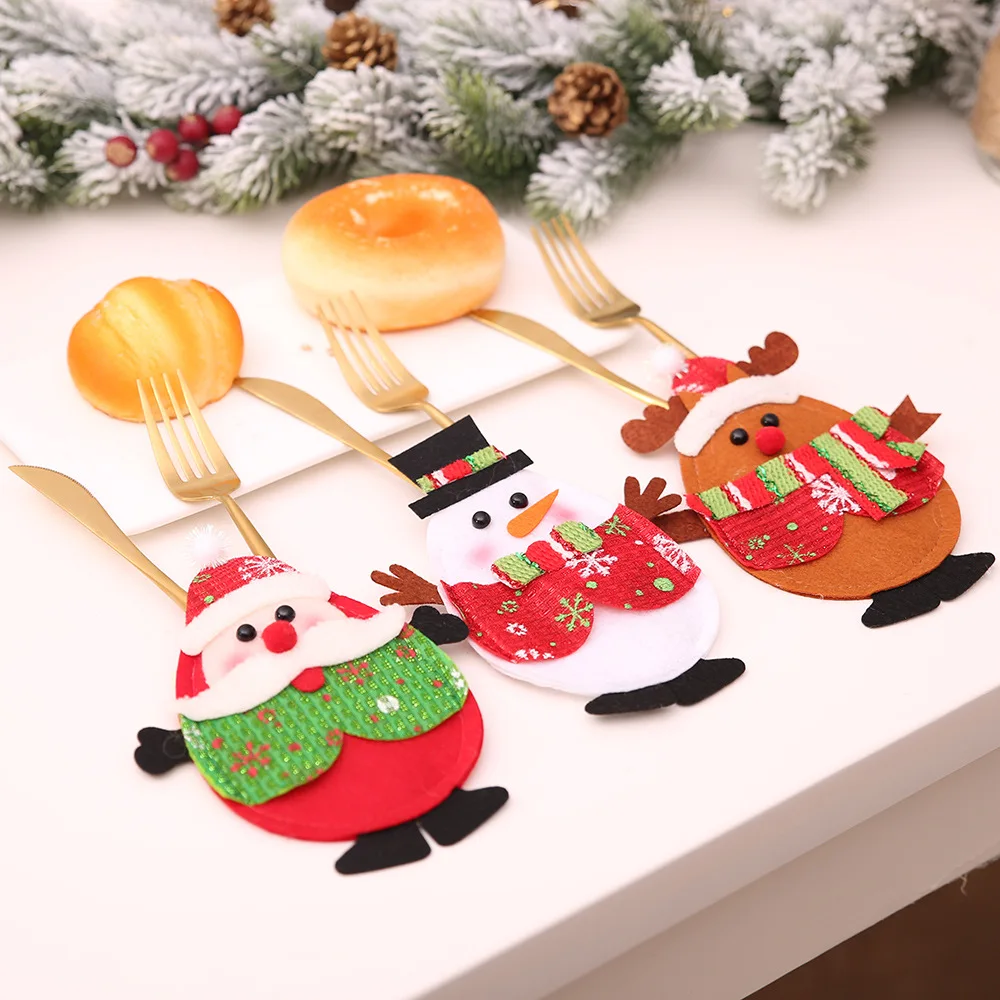 3 шт Снеговик Санта Клаус Лось кухонные столовые приборы костюм держатели-кармашки для столовых приборов для вилок и ножей мешок Рождественский обеденный стол домашний декор