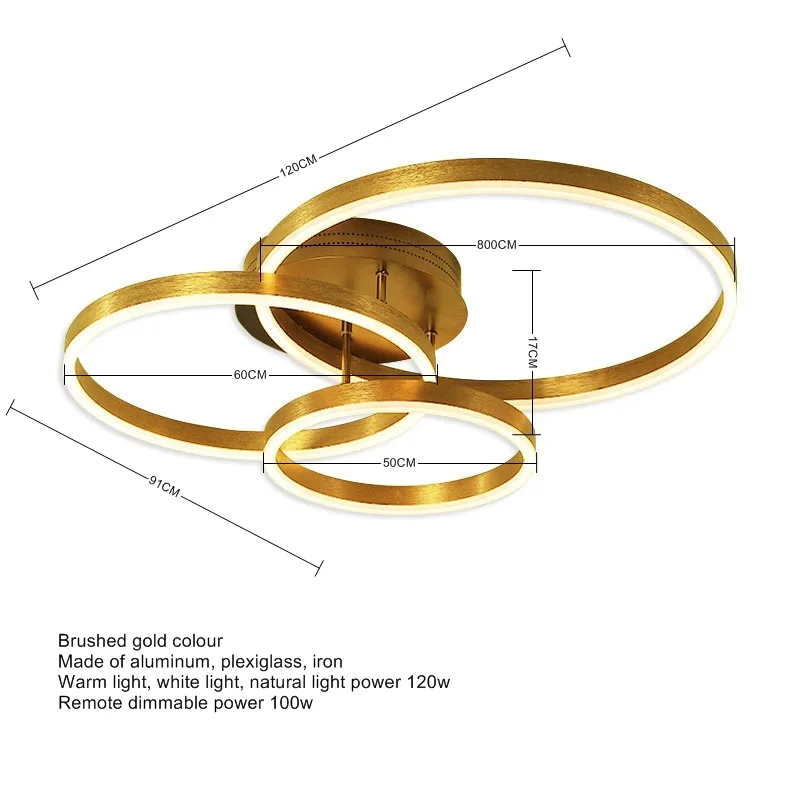 LOFAHS современная люстра освещение золотое/коричневое кольцо Блеск Светодиодная лампа для гостиной спальни Светодиодная потолочная люстра освещение - Цвет абажура: 6105-120x91cm