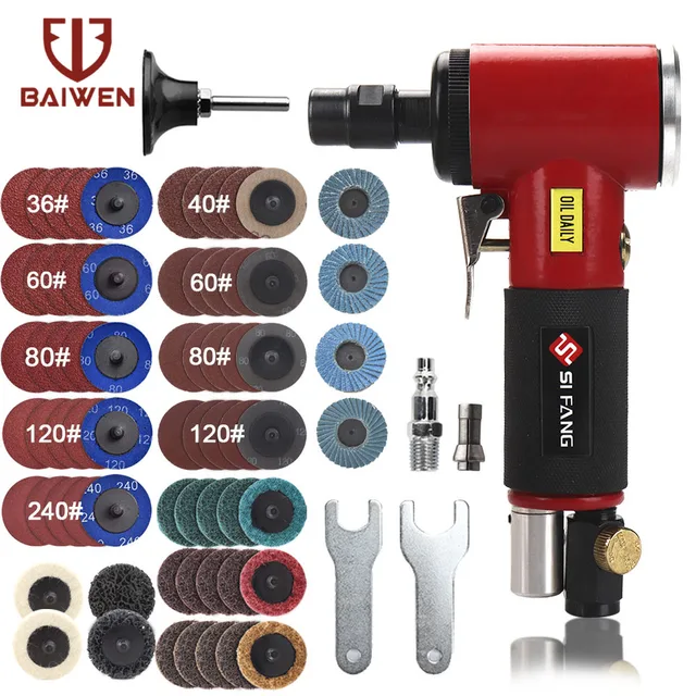 Mini Air Angle Die Grinder 1/4 inch & 1/8 inch Pneumatic Grinding Machine 90 Degree Polisher Mill Engraving Tool Set Red 71pcs Set