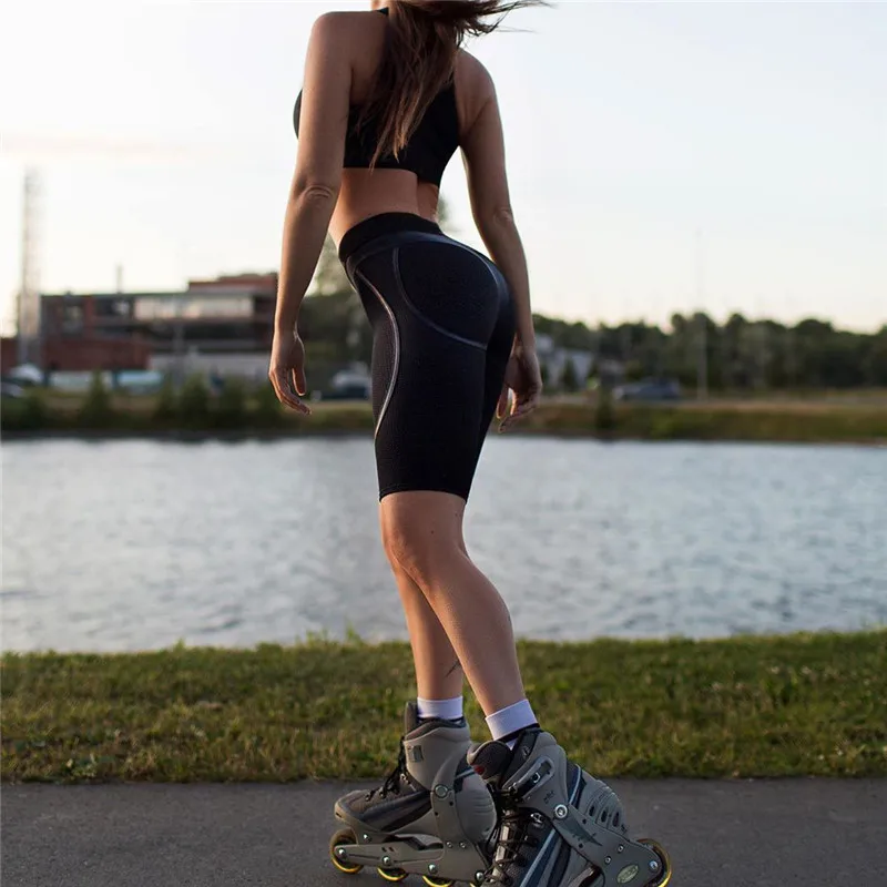 Женщины шорты высокая талия CHRLEISURE однотонный фитнеса шорты летний спортивный стрейч тренировок шорты