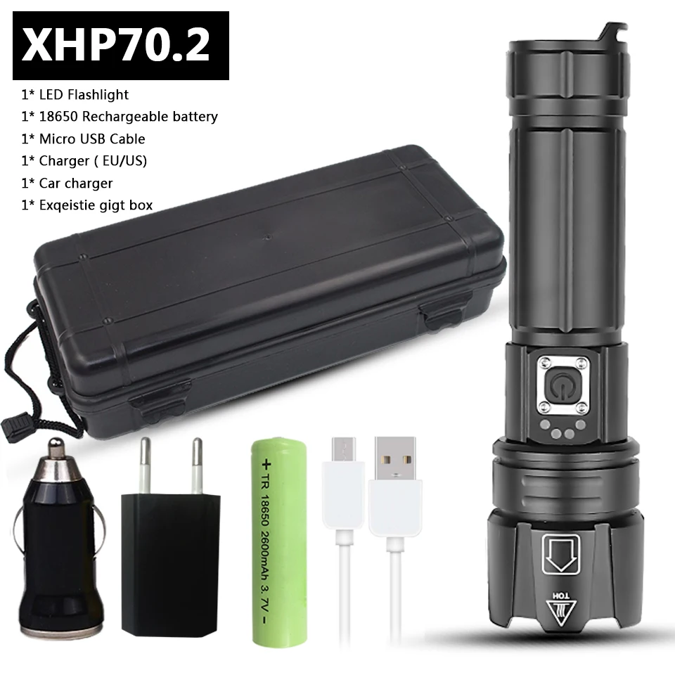 Xhp70.2 светодиодный светильник-вспышка, портативная Ультра Мощная лампа с зумом, usb зарядка, 18650, 26650, перезаряжаемый фонарь с батареей, светильник для кемпинга, рыбалки - Испускаемый цвет: Package D