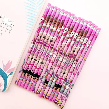 

12pcs Unicorn Wood Pencils Cute Dolls Pencils With Eraser Cartoon Surprise Girls School Stationery for Kids Gifts 2B Pencils