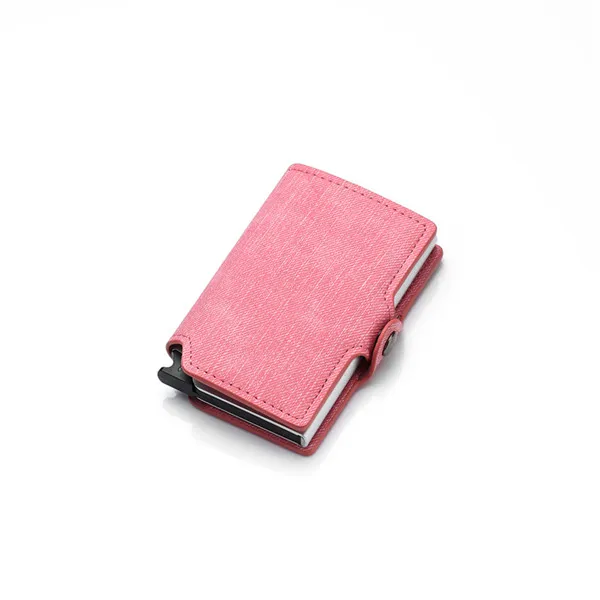 Bycobecy карбоновый держатель для карт, кошельки для мужчин, брендовый кожаный мини тонкий кошелек, сумка для денег, металлический RFID женский тонкий маленький смарт-кошелек - Цвет: CZ28 Pink