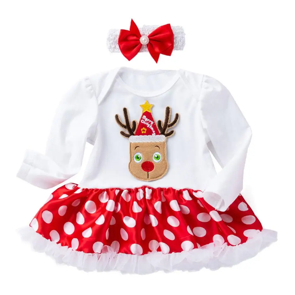 Детская Рождественская одежда; комбинезон для новорожденных девочек; Детская Новогодняя одежда для маленьких детей; платье в горошек+ повязка на голову; комплект из 2 предметов - Цвет: Color 8