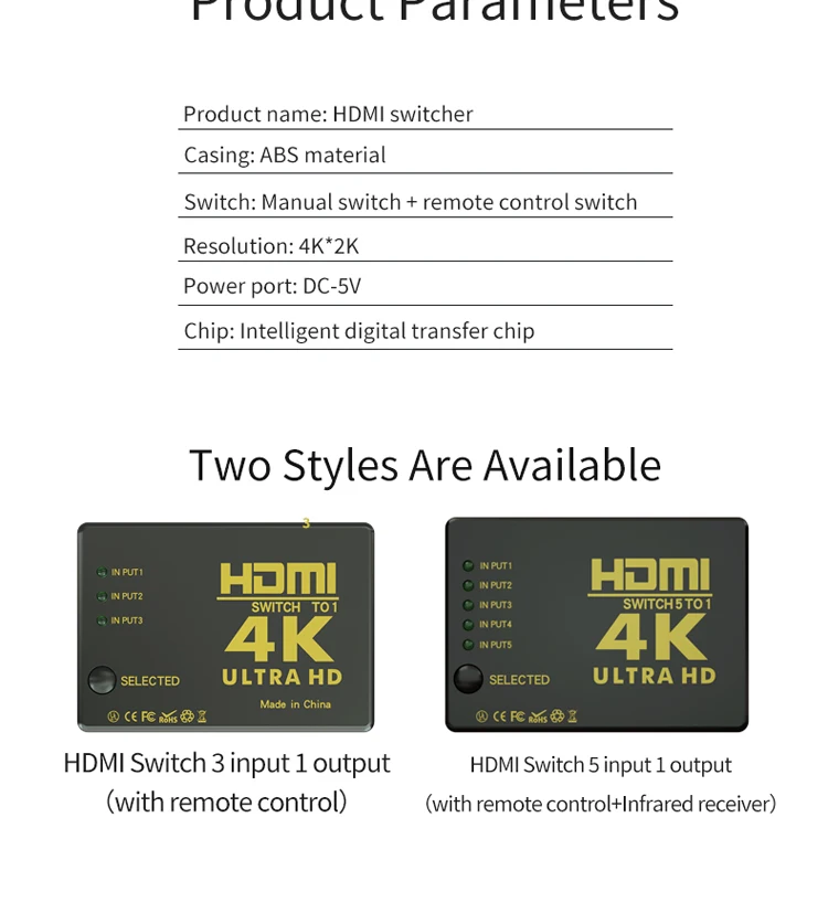 HDMI коммутатор 4K 3x1 3 вход 1 выход с ИК-пультом дистанционного управления для xbox 360 PS4 Smart Android HDTV 5 в 1 выход HDMI переключатель