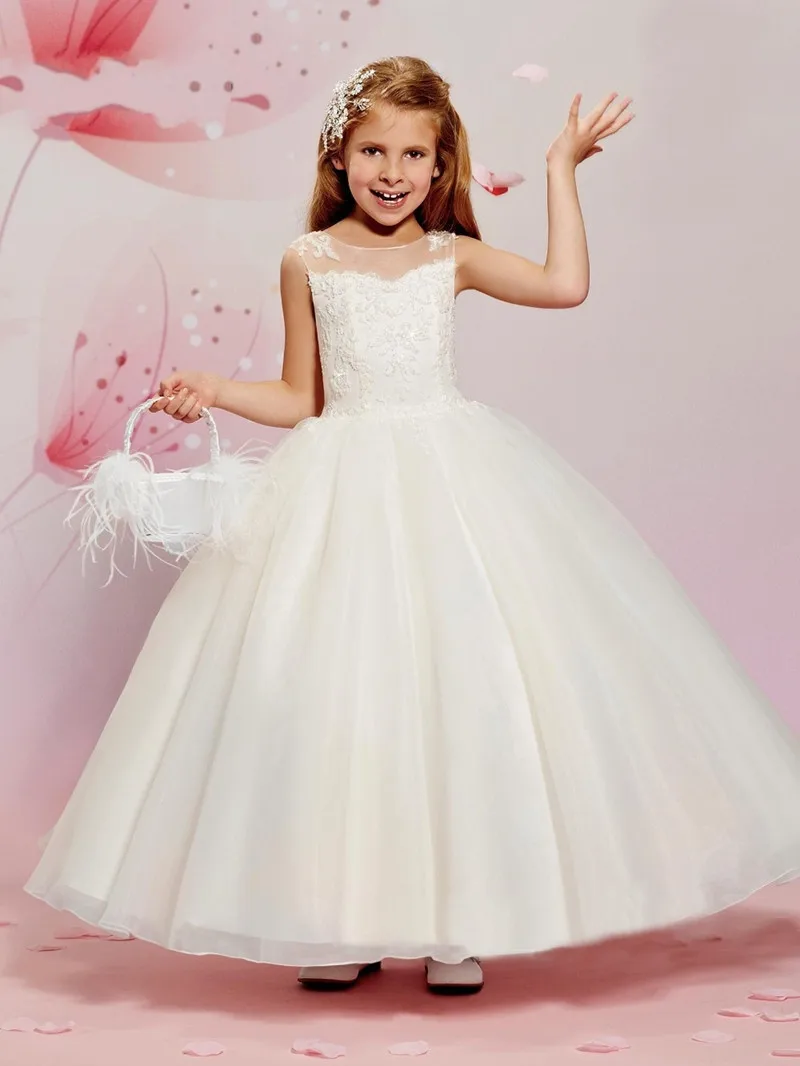 same as the photo Милые Платья с цветочным узором для девочек на свадьбу, бальное платье, тюлевые аппликации кружево, длинные платья для первого причастия для маленьких девочек - Цвет: same as the photo