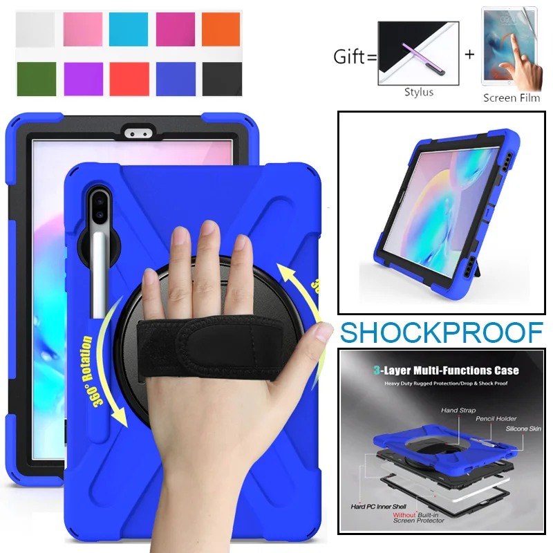 

Tab S6 10.5 T860 Heavy Duty Rugged Shockproof Case 360 Rotate Kickstand/Hand Strap for Samsung Tab S6 10.5 SM-T860 SM-T865 2019