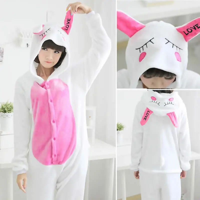 Totoro Fiishimi Onesie для взрослых женщин животных пижамы костюм фланель теплая мягкая Пижама цельная зимняя Пижама Косплей - Цвет: Love of the rabbit