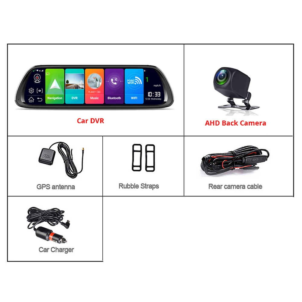 Dash Cam 1" дюймовый ips сенсорный экран Видеокамера на ОС андроид для автомобиля двойной объектив зеркало заднего вида с WiFi gps Bluetooth ADAS ночного видения g-сенсор