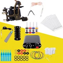 Набор для начинающих тату-машин, 1 Катушка, пистолеты, 4 цвета, пигментные чернила, наборы, черная сила, тату для начинающих, ручка, набор, Перманентный макияж