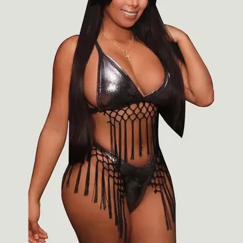 

Thong Tanga Swimsuits for Women Bikini Grey Ladies New Fringe Liquid Metallic Bikini Set Triagle Swimwear Summer Swim Suit