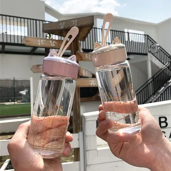 

Creative Cute Cartoon Cute Cat High Borosilicate Glasses with Rope Handle Women's Portable Transparent Boutique Water Cup