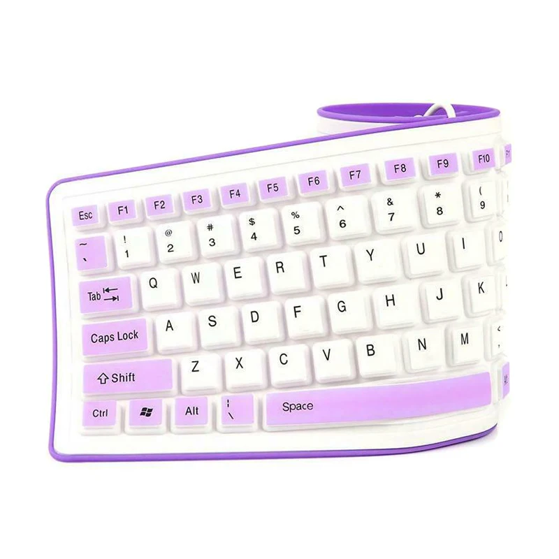 Складная силиконовая клавиатура USB Проводная Гибкая мягкая Водонепроницаемая клавиатура для дома и офиса OUJ99 - Цвет: Фиолетовый