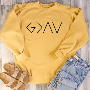

Women Sweatshirt God Is Greater Than The Highs and Lows Printing Full Sleeve Believe Jesus Jumper Christian Pullover
