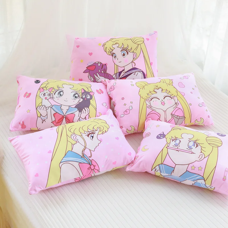 Anime Sailor Moon Plush Pillows Cover Pink Girlish Kawaii Room Decoration Bedding Decor Bay Window Cushion Gift For Girl multiple card slots phone case for motorola moto e32 4g moto e32s 4g wallet style double magnetic clasps stand pu leather phone cover pink