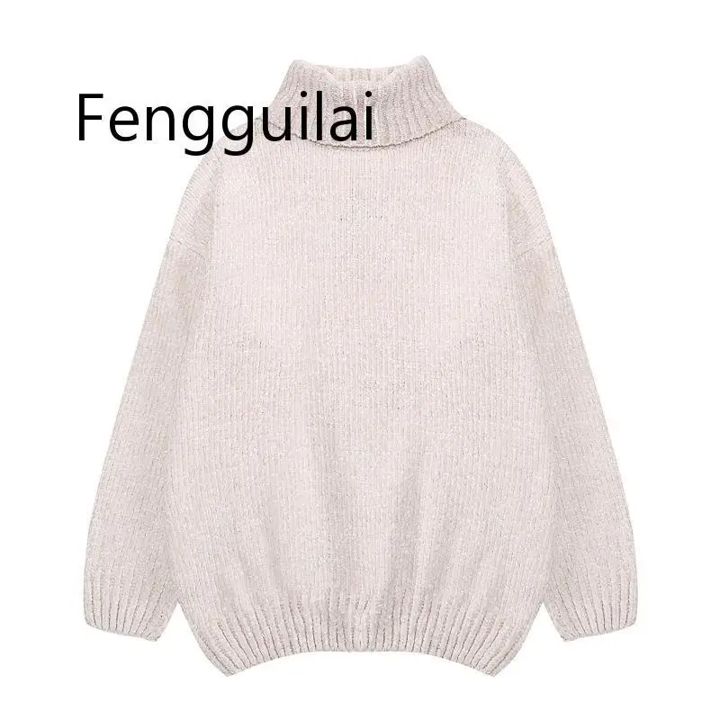 FENGGUILAI Autumn Winter Women Red Sweaters Female Pullovers Long Sleeve Casual Turtleneck Sweater Loose Solid Knitted Jumpers FENGGUILAI Autumn Winter Women Red Sweaters Female Pullovers Long Sleeve Casual Turtleneck Sweater Loose Solid Knitted Jumpers