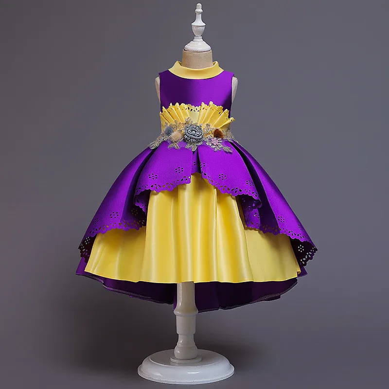 Платье с цветочным узором для девочек; платье-пачка для девочек; одежда для детей; элегантные кружевные платья с аппликацией для девочек; вечерние платья принцессы
