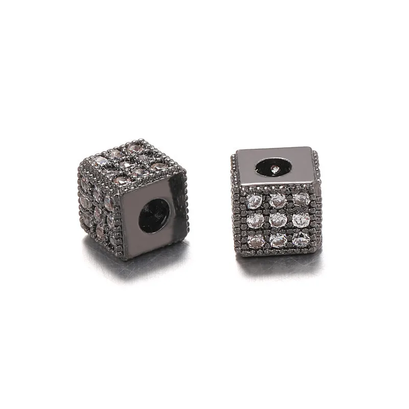 Full Pave Black Cubic Zircon Cube Dice Beads for Jewelry Making 6MM DIY CZ Copper Jewelry Spacer Charms Beads fit Bracelet