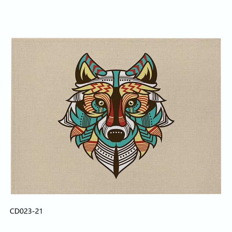 CD023-21 Льняной/хлопковый коврик с рисунком волка, кухонный обеденный стол, коврик, подстаканник, столовый набор, коврик для стола, тканевый коврик для отеля, домашний декор - Цвет: CD023-21