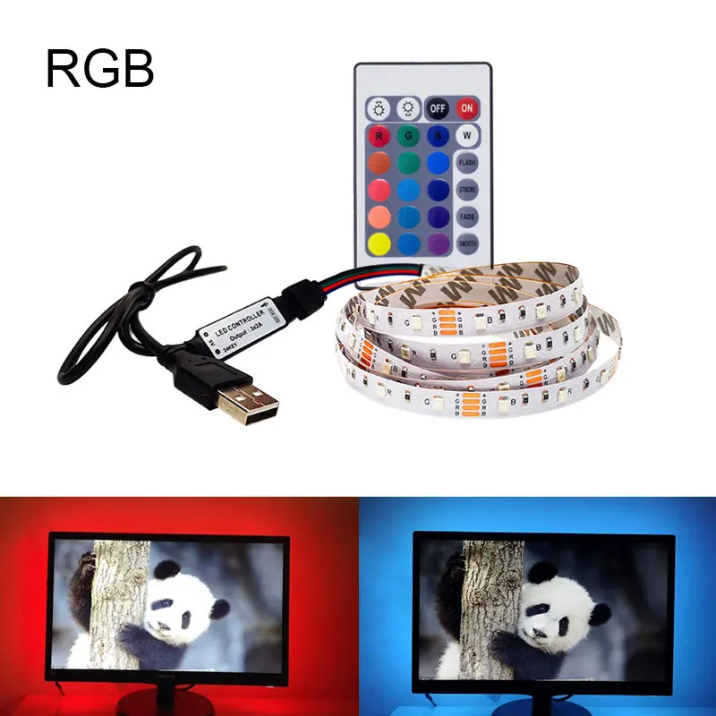 5 В USB Светодиодная лента светильник 3528 RGB с дистанционным управлением гибкий светодиодный светильник лента 0,5 м 1 м 2 м 3 м 4 м 5 м ТВ подсветка теплый белый