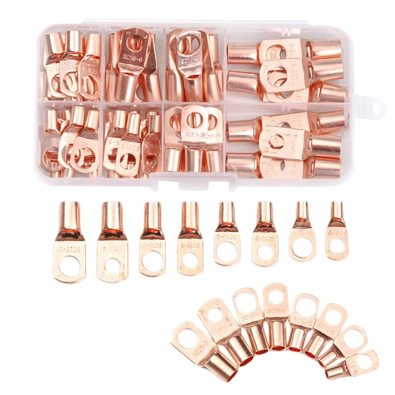 HHO-60Pcs с отверстием для болта, из луженой меди кабельные наконечники батареи клеммы комплект электрический провод кабель голой гофрированные/припаянные разъемы Sc6