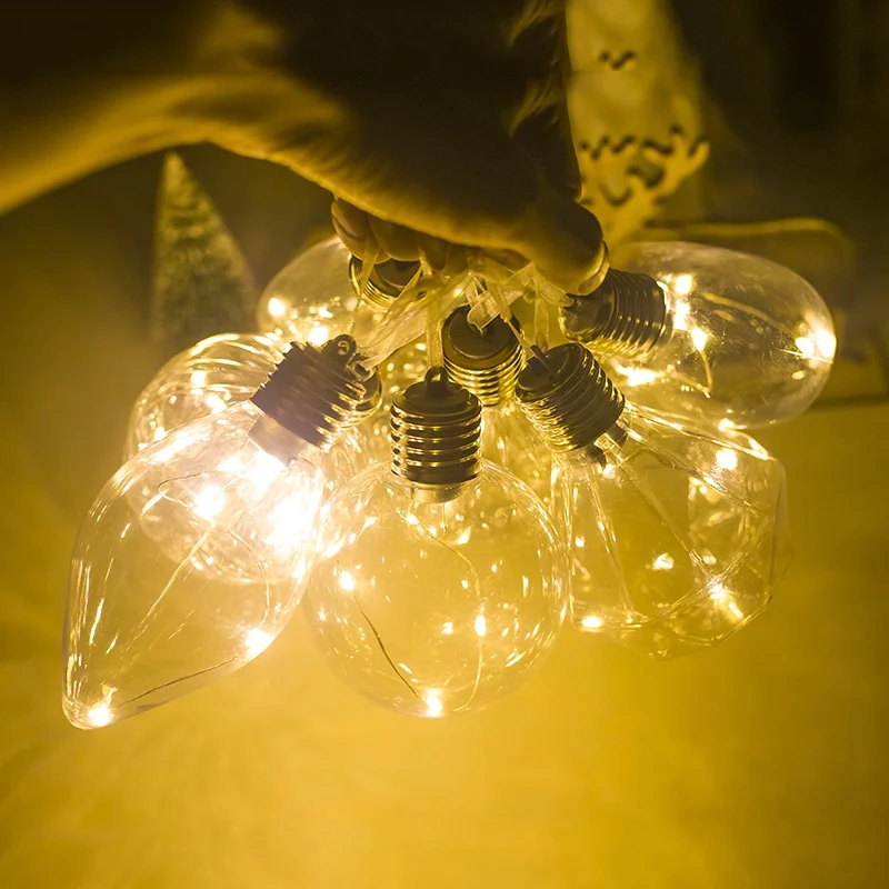 Christmas Transparent LED Bulb Ball Shape Pendants with Warm White Light Xmas Tree Hanging Decoration Ornament