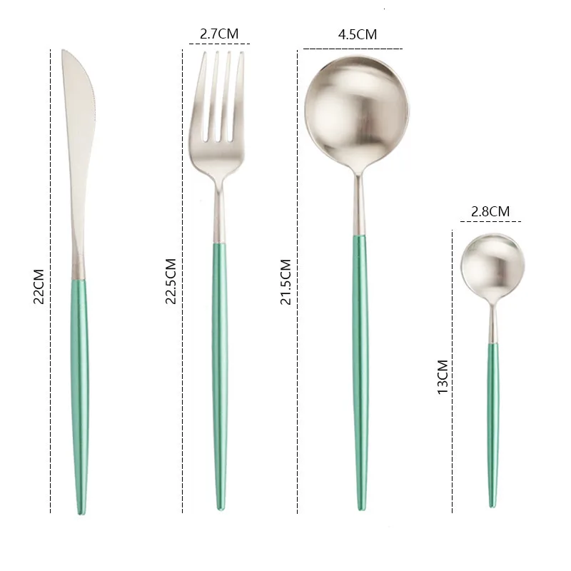 Столовая посуда стальной серебристый цвет, набор столовых приборов Зеленый Серебряный набор серебряных изделий чайные ложки Десертные Ложки Посуда вилки, ножи, ложки Прямая поставка