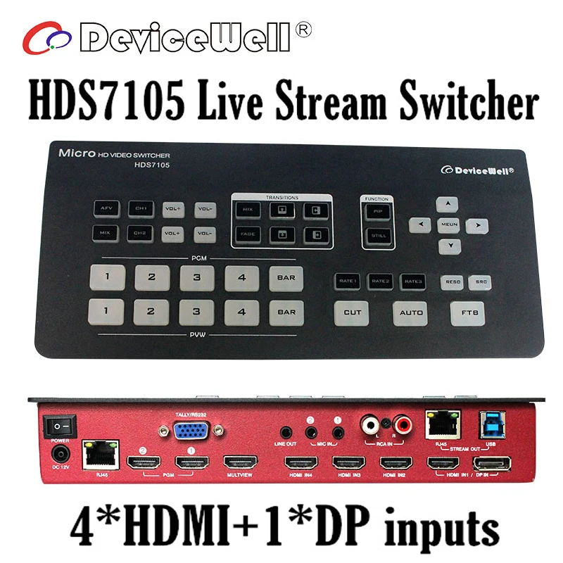 Переключатель прямого эфира DeviceWell HDS7105 HDMI 4 * + 1 DP входы переключатель потокового