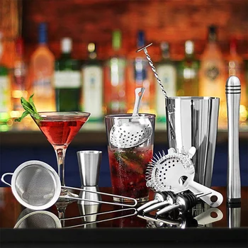 

12Pcs Stainless Bar Cocktail Shaker Set Barware Set Making Set with Crock Storage Box Kitchen Bar Wine Set 550Ml