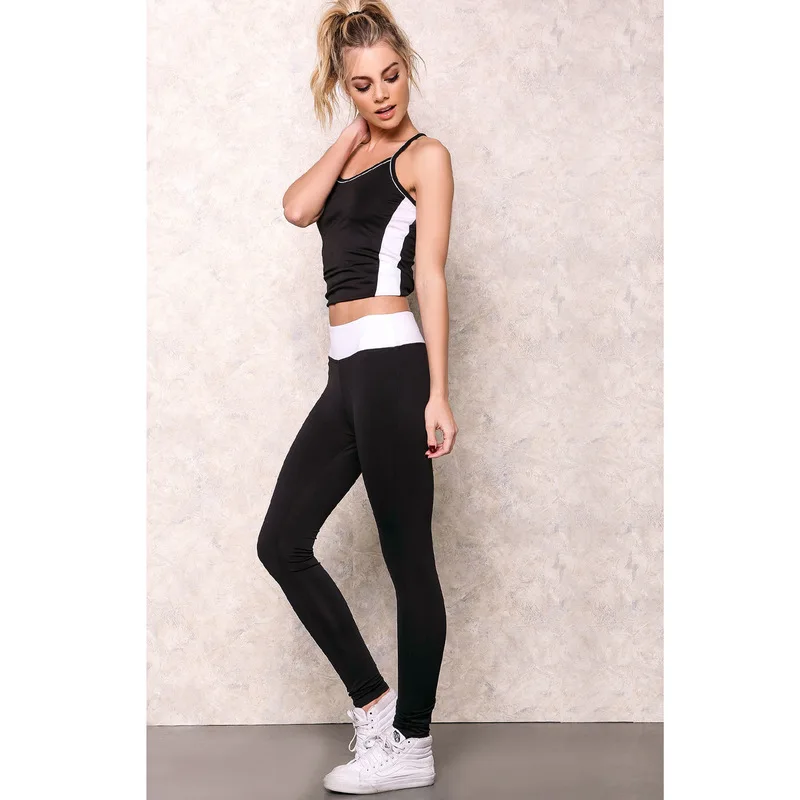 Одежда с высокой талией Йога упражнения Леггинсы черные брюки и белый без