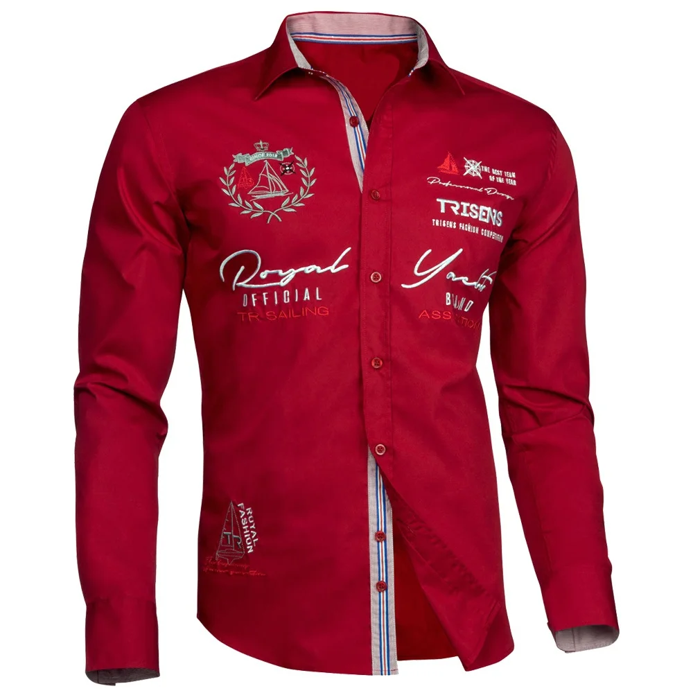 Модный бренд Camisa Masculina рубашка с длинными рукавами для мужчин британский Тонкий Дизайн Формальные повседневные мужские Рубашки размер S-3XL - Цвет: Красный