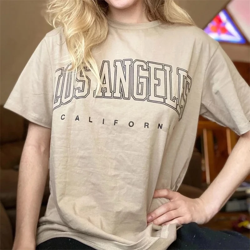 Camiseta con estampado de letras de Los Ángeles para remera de talla grande con de Tumblr California, ropa de calle informal bonita, Tops Y2k Grunge|Camisetas| - AliExpress