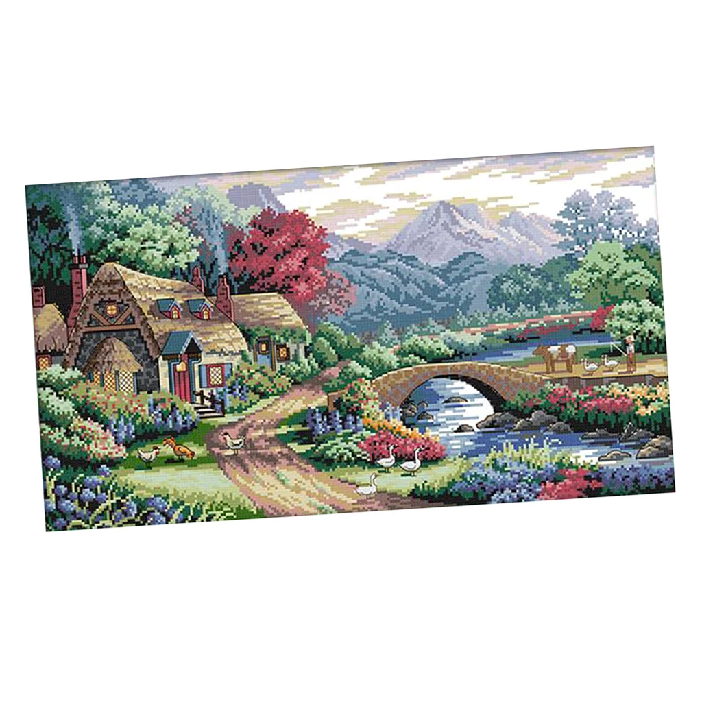  54x33cm Farm Scene DIY Stamped Cross Stitch Kits Embroidery Kit Needlework Craft Wedding Christmas Gift