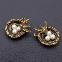 

4pcs Antique Bronze Color 3D Bird Nest Charm Alloy Pendants For Bracelet Necklace DIY Jewelry Handicraft Making 20 * 19mm A974