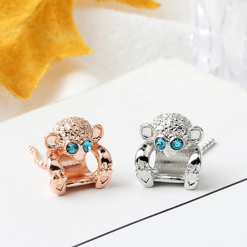 New arrival Silver Rose Gold Monkey Charm pendant fit pandora beads for jewelry making original bracelet for women gift - Цвет: 2PCS