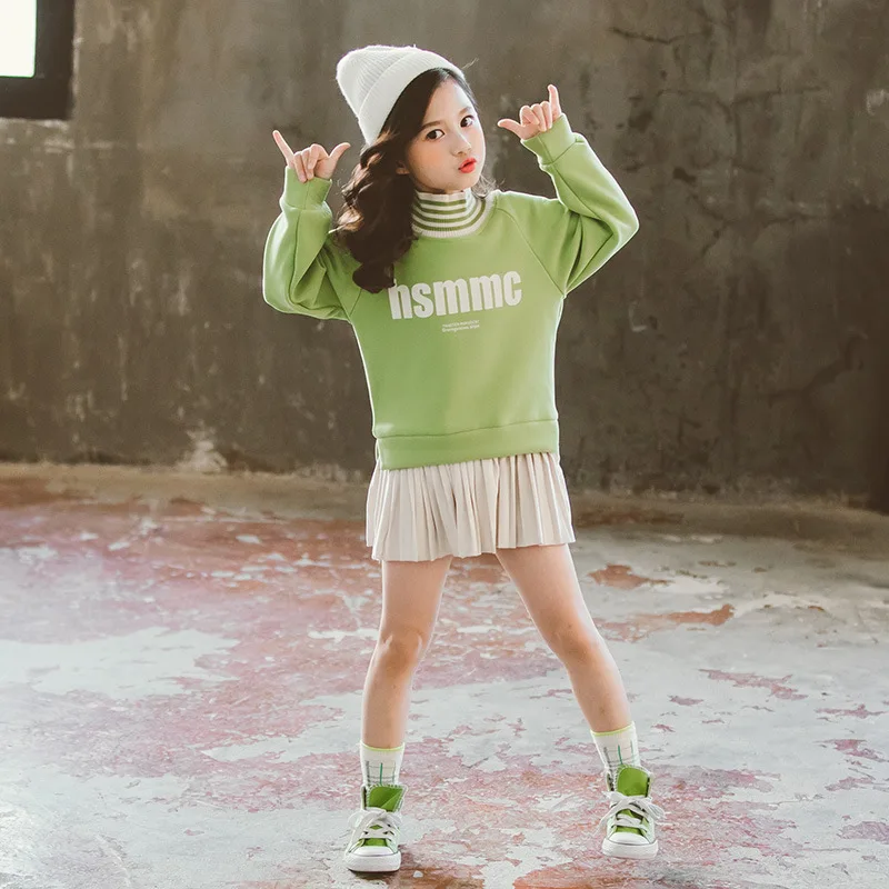 hoodie Kids Sweatshirt Girls Hoodie Pleated Dress Winter Fleece Thick Children Long Sweater Dress Clothes Kids Outfits 8 10 12 Years - Цвет: hoodie