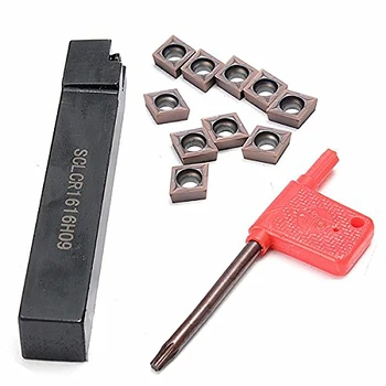 

New Sclcr1616H09 Tool Holder Boring Bar With 10Pcs Ccmt09T304 Vp15Tf Ccmt32.51 Carbide Inserts And Wrench For Lathe Turning Tool